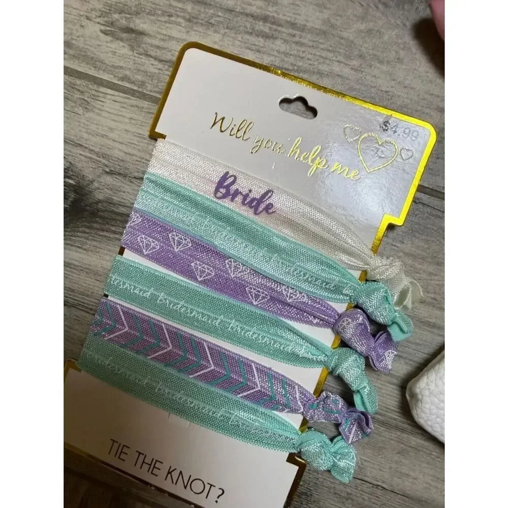 Bride Tribe White Pouch Pink Script and Pink Blue Scrunchie Keyring Set Bundle